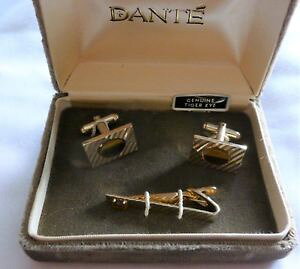 �y���������z�����Y�A�N�Z�T��?�@�r���e�[�W�_���e�S�[���h�g�[���J�t�X�{�^���}�b�`���O�^�C�X���C�hvintage dante goldtone cufflinks amp; matching tie slide tigers eye stone set vgc