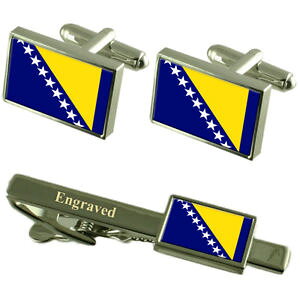 yzYANZT?@{XjA{XjAwcFSriJtX{^^CNbv}b`O{bNXbosnia amp; herzegovina flag cufflinks engraved tie clip matching box set