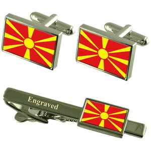 yzYANZT?@}PhjAJtX{^^CNbv}b`O{bNXmacedonia flag cufflinks engraved tie clip matching box set