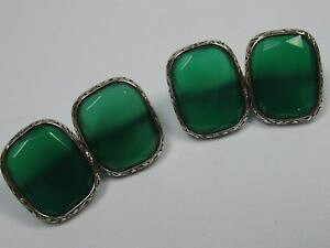 �y���������z�����Y�A�N�Z�T��?�@�O���[�����m�E�J�t�X�{�^���V���o�[very nice green agate cufflinks 830 silver from ca 1930