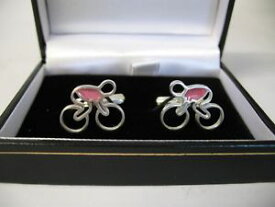 【送料無料】メンズアクセサリ—　ソリッドシルバーエナメルカフスボタンサイクルバイクジャイロピンクジャージーsolid silver and enamel cufflinks cycle bike design giro pink jersey