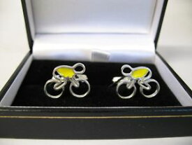 【送料無料】メンズアクセサリ—　ソリッドシルバーエナメルカフスボタンサイクルバイクツアージャージーsolid silver and enamel cufflinks cycle bike design tour yellow jersey