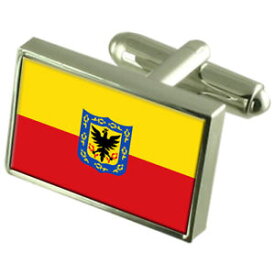 【送料無料】メンズアクセサリ—　ボゴタコロンビアスターリングシルバーフラグカフスボタンボックスbogota city colombia sterling silver flag cufflinks engraved box