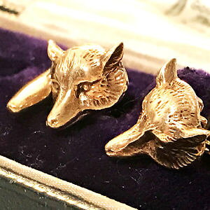 �y���������z�����Y�A�N�Z�T��?�@�A�[���f�R�t�H�b�N�X�}�X�N�����N�J�t�X�{�^���A���e�B�[�N�{�b�N�X�����h��art deco 9ct, 9k, 375 fox mask, link cufflinks, hm london 1924 in antique box