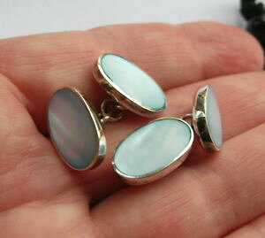 �y���������z�����Y�A�N�Z�T��?�@gorgeous vintage sterlingoval blue mother ofpearl chain cufflinks vgcgorgeous vintage sterling silver oval blue mother o