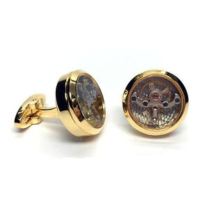 �y���������z�����Y�A�N�Z�T��?�@�S�[���h�J���[�{�b�N�X���g���J�t�����N�Xgold coloured moving cog cufflinks in gift box steampunk retro hipster nc002