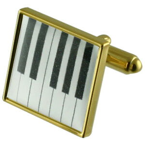 �y���������z�����Y�A�N�Z�T��?�@�s�A�m�L�[�S�[���h�X�N�G�A�J�t�����N�Xmusic piano keys gold square cufflinks with engraved personalised case