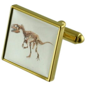 【送料無料】メンズアクセサリ—　ゴールドスクエアカフリンクスdinosaur gold square cufflinks with engraved personalised case