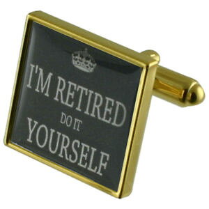 yzYANZT?@JtNXretired retirement gold square cufflinks with engraved personalised case