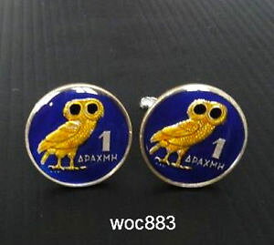 �y���������z�����Y�A�N�Z�T��?�@�M���V���G�i�����R�C���J�t�X�{�^���t�N���E�J�t1973 greece enamelled coin cufflinks apaxmh owl cuffs