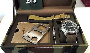 �y���������z�r���v�@�E�H�b�`�@avi8,set cofanetto orologio aviatore,piastrina multiuso,doppio cinturino nato