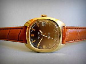 �y���������z�r���v�@�E�H�b�`�@�r���e�[�W�����Y���V�A�J�����_�[�N���b�Nvintage mens big chapado en oro reloj ruso poljot 17 joyas con calendario