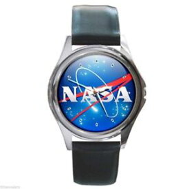 【送料無料】腕時計　ウォッチ　ロゴヴィンテージシルバーメタルラウンドクロックレザーベルトnasa vintage logo redondo plateado reloj de metal correa cuero