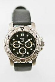 【送料無料】腕時計　ウォッチ　ステンレススチールブラックレザーシルバーrelic reloj de hombre da fecha 24hr acero inoxidable plateado cuero negro 50m