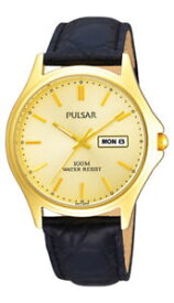 【送料無料】腕時計　ウォッチ　ナイツアラームレザーストラップpulsar caballeros chapado en oro reloj correa de cueropxf296x1 nuevo