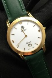 【送料無料】腕時計　ウォッチ　オルテンヴィンテージアラームグリーンゴールドトーンカレンダーnos nuevo olten vintage watch reloj 34 mm green gold tone calendar