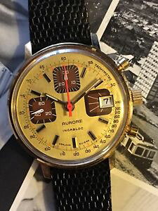 �y���������z�r���v�@�E�H�b�`�@���B���e�[�W�N���m�O���t�p���_vintage chronograph aurore valjoux 7765 nos gold plated lezard 1970s gilt panda
