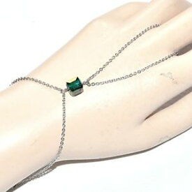 【送料無料】ブレスレット　アクセサリ—　ブレスレットステンレススチールリンググリーンクリスタルキューブジュエルhand chain bracelet stainless steel ring green crystal cube jewel