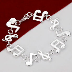 【送料無料】ブレスレット　アクセサリ—　ノートペンダントスターリングシルバーブレスレットladies bracelet with notes clef pendant 925 sterling silver plated