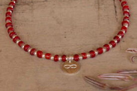 【送料無料】ブレスレット　アクセサリ—　ブレスレットスターリングシルバーガラスビーズinfinity bracelet sterling silver amp; red glass beads adjustable jewelry