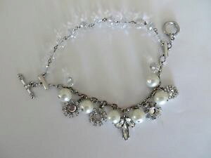 �y���������z�u���X���b�g�@�A�N�Z�T��?�@�u���X���b�g�p�[�����C���X�g�[���g�O���N���X�v listingdouble strand bracelet w pearl rhinestone amp; crystal toggle clasp apprx 7 j7216