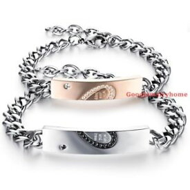 【送料無料】ブレスレット　アクセサリ—　カップルステンレスマッチングリンクチェーンブレスレットmen womens couple stainless steel love matching heart design link chain bracelet