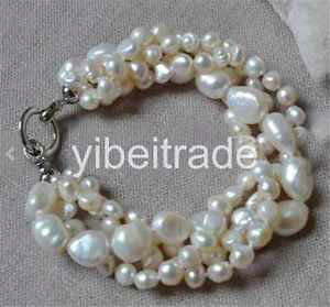 �y���������z�u���X���b�g�@�A�N�Z�T��?�@�C���`�u���X���b�g8 inches 4 rows 614mm white color freshwater pearl bracelet wedding party bride
