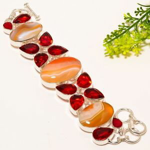 �y���������z�u���X���b�g�@�A�N�Z�T��?�@�����^�i���[�X���m�E�K�[�l�b�g�n���h���C�h�W���G���[�u���X���b�gmontana lace agate, garnet gemstone handmade jewelry bracelet 78 nrb1623