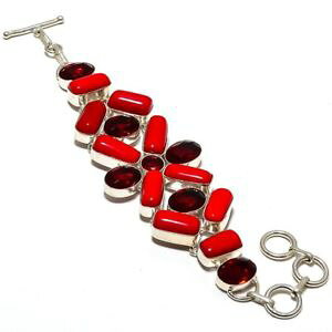 �y���������z�u���X���b�g�@�A�N�Z�T��?�@�C�^���A�K�[�l�b�g�u���X���b�gnatural italian red coral,garnet gemstone jewelry bracelet 78