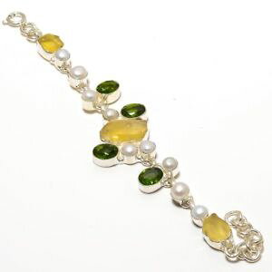 yzuXbg@ANZT?@Etp[O[AWXgnhChuXbgwow yellow apatite rough amp; pearl, green amethyst gemstone handmade bracelet 78