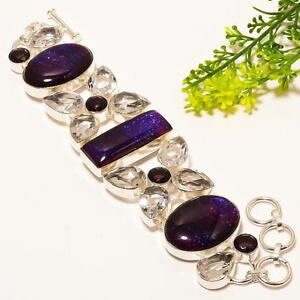 �y���������z�u���X���b�g�@�A�N�Z�T��?�@�I�[�X�g�����A�g���v���b�g�I�p�[���z���C�g�g�p�[�Y�A���W�X�g�u���X���b�gaustralian triplet opal, white topaz, amethyst jewelry bracelet 78 nrb1529