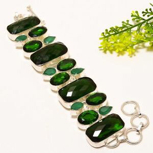 �y���������z�u���X���b�g�@�A�N�Z�T��?�@�G�������h�N�H�[�c�O���[���I�j�L�X�V���o�[�W���G���[�u���X���b�gemerald quartz, green onyx gemstone silver jewelry bracelet 78 nrb1558