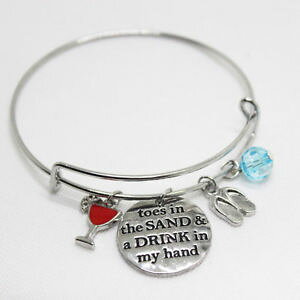 �y���������z�u���X���b�g�@�A�N�Z�T��?�@�u���X���b�gtoes in the sand and drink in my hand charm bracelet free shipping