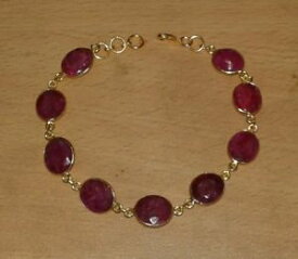 【送料無料】ブレスレット　アクセサリ—　ルビーイエローゴールドメッキブレスレットnatural red ruby oval gemstone yellow gold plated charm bracelet,75