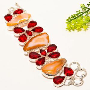 �y���������z�u���X���b�g�@�A�N�Z�T��?�@botswana yellow agategarnet gemstone handmade jewelry bracelet78nrb1475botswana yellow agate, garnet gemstone handmade jew