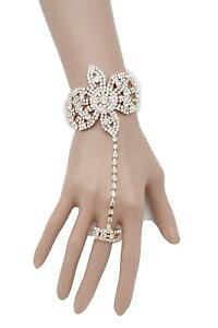 �y���������z�u���X���b�g�@�A�N�Z�T��?�@�`�F�[���v���Xblingwomen gold metal fashion hand chain bracelet slave ring flower bling wrist plus