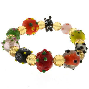 �y���������z�u���X���b�g�@�A�N�Z�T��?�@75 �}���`�J���[�����m�K���X75 multicolor stretchable handcrafted murano glass beads adjustable bracelet