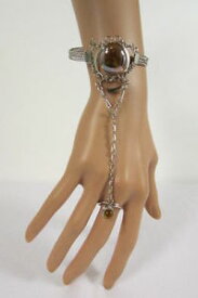 【送料無料】ブレスレット　アクセサリ—　ブレスレットチェーンジュエリーブラウンwomen silver metal bracelet hand chain fashion jewelry slave ring green brown
