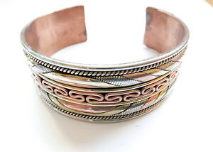 �y���������z�u���X���b�g�@�A�N�Z�T��?�@�`�x�b�g�}���`�J�t�X�u���X���b�gtibetan multi metal copper brass cuff bracelet