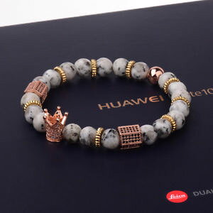 �y���������z�u���X���b�g�@�A�N�Z�T��?�@�C���y���A���S�[���h�L���O�N���E�������Y�u���X���b�gimperial charm 8mm natural granite stone gold cz king crown mens bracelets gift