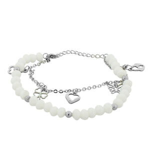 �y���������z�u���X���b�g�@�A�N�Z�T��?�@�X�e�����X�X�`�[�������N�`�F�[���u���X���b�gstainless steel white silvertone flower heart charms link chain bracelet, 75