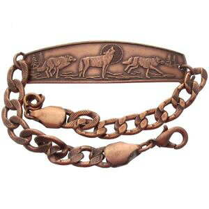 �y���������z�u���X���b�g�@�A�N�Z�T��?�@�u���X���b�g�I�I�J�~�n���h���C�hsolid copper bracelet wolf howling wolves running handmade arthritis jewelry