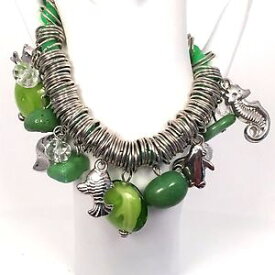 【送料無料】ブレスレット　アクセサリ—　グリーンシルバートーンビーズヒトデフィッシュシェルクラスタブレスレットgreen amp; silver tone beads starfish fish amp; shell cluster charm elastic bracelet