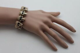 【送料無料】ブレスレット　アクセサリ—　ファッションジュエリーブレスレットゴールドハロウィーンwomen elastic fashion jewelry wrist bracelet gold metal skulls charm halloween