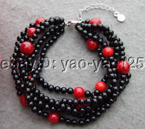 �y���������z�u���X���b�g�@�A�N�Z�T��?�@�I�j�L�X�u���X���b�g6 strands red coral onyx bracelet