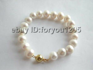 �y���������z�u���X���b�g�@�A�N�Z�T��?�@���E���h�z���C�g�p�[���u���X���b�ggenuine 8 natural 10mm round white pearl bracelet