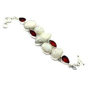 yzuXbg@ANZT?@NI[cuXbgsz 75rainbow moonstone garnet quartz bracelet gold overlay jewelry sz 75