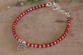 【送料無料】ブレスレット　アクセサリ—　ブレスレットスターリングシルバーガラスビーズジュエリーevil eye bracelet sterling silver red glass beads adjustable jewelry 1720cm