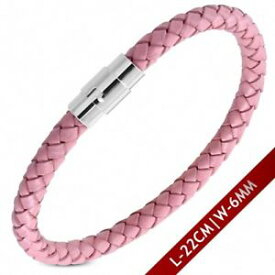 【送料無料】ブレスレット　アクセサリ—　ブレスレットレザー×ピンクbracelet leather pink braided and magnetic closure 8 2132in x 0 14in