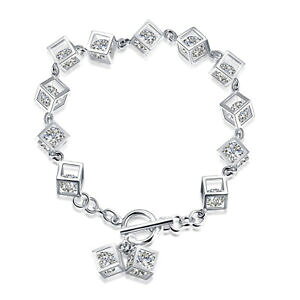 �y���������z�u���X���b�g�@�A�N�Z�T��?�@�u���X���b�g�V���o�[�N���A�W���R��woman bracelet hand chain silver square with clear zircon gift cg